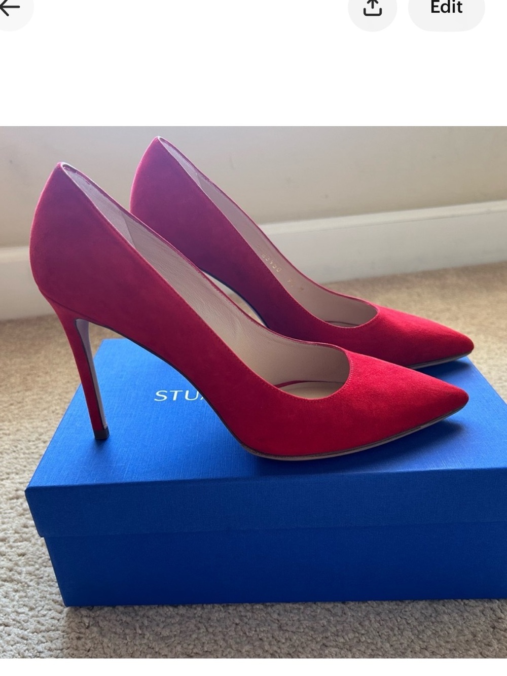 Stuart Weitzman Leigh 95 Classic  Pumps in FollowMe Red Suede, Sz 9.5